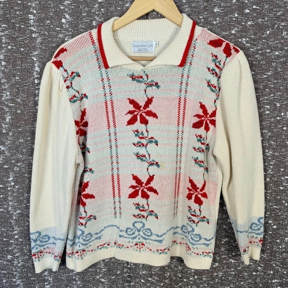 Vintage Sweater Loft New York Knit Pullover Sweater Holiday Winter Women's Large
